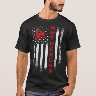 T-shirt Vintage Motorcross Dirt Bike American Flag Patrio