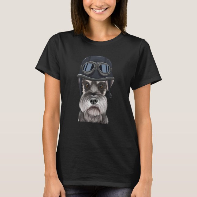 T-shirt Vintage Motorcycle Helmet Miniature Schnauzer (Devant)