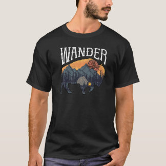 T-shirt Vintage Mountain Bull Wander Compass Camping Hikin