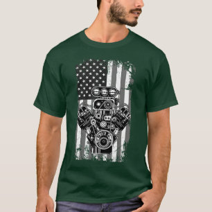 T-shirt Vintage Muscle Car Piston Drapeau Américain Drôle