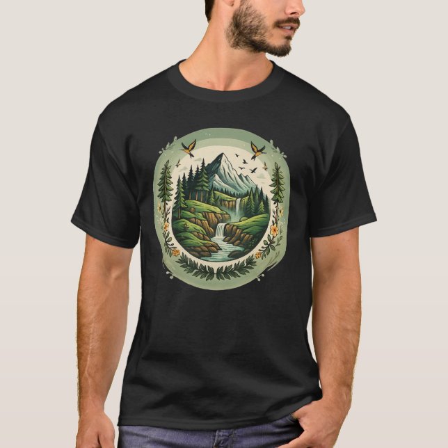 T-shirt Vintage Nature Landscape Mountain Scene (Devant)