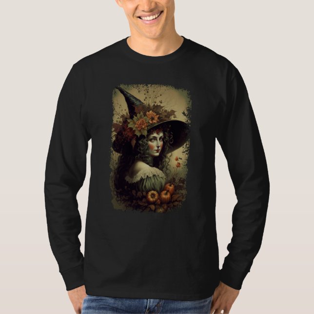T-shirt Vintage Nature Witch October Halloween Illustratio (Devant)