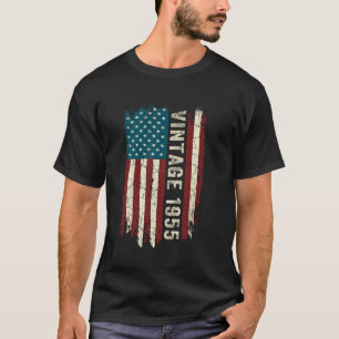 T-shirt Vintage Né En 1955 Drapeau Américain 70e Anniversa