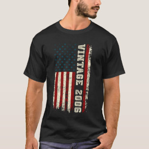 T-shirt Vintage Né En 2006 Drapeau Américain 19e Anniversa