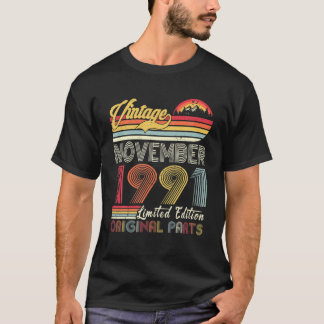 T-shirt Vintage Né Novembre 1991 30E Anniversaire 30 Ans