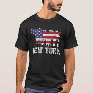 T-shirt Vintage New York City NYC Skyline USA Drapeau Amér