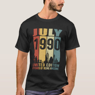 T-shirt Vintage New York Juillet 1990 33 Ans 33E Naissance