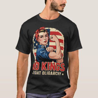 T-shirt Vintage No Kings Fight Oligarchie Drapeau Amérique