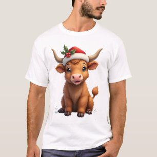 T-shirt Vintage Noël Highland Cow Mignon Ferme de vacances