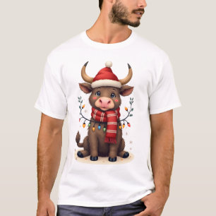 T-shirt Vintage Noël Vache des Highlands avec chapeau de P
