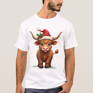 T-shirt Vintage Noël Vache des Highlands Mignonnes Fêtes d