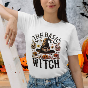 T-shirt Vintage noir blanc Halloween basique sorcière femm