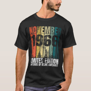 T-shirt Vintage Novembre 1966 Cadeaux Anniversaires 54 Ans