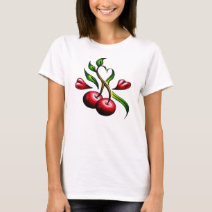 T-shirt Vintage Old School Red Cherries Coeurs Tatouage