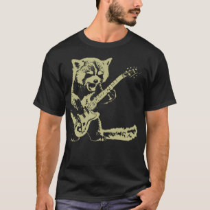 T-shirt Vintage Panda Rouge Mignon Jouant de la Guitare Ro