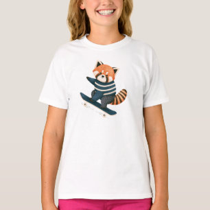 T-shirt Vintage Panda Roux Mignon Planche à Roulettes
