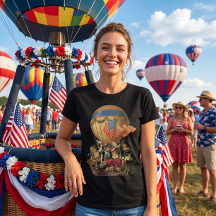 T-shirt Vintage patriotique, enfants dans une montgolfière