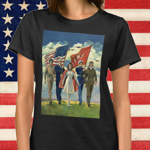 T-shirt Vintage Patriotique, Fiers Héros du personnel mili