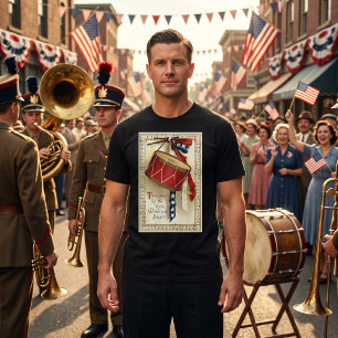 T-shirt Vintage patriotique, tambours avec notes de musiqu