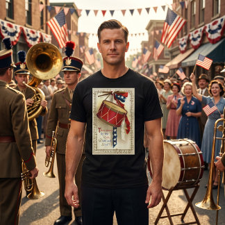 T-shirt Vintage patriotique, tambours avec notes de musiqu