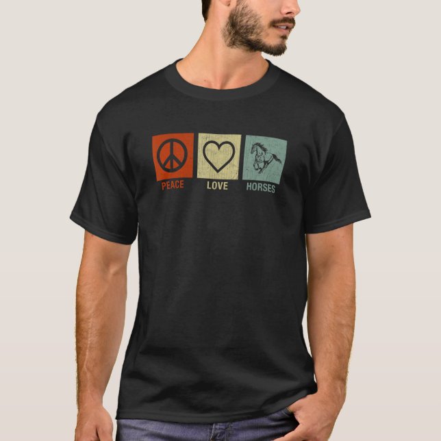 T-shirt Vintage Peace Love Chevaux (Devant)
