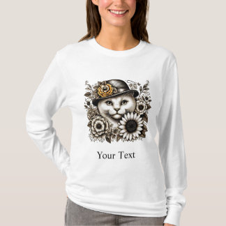 T-shirt Vintage Personnalisé Cat Art Long Manches