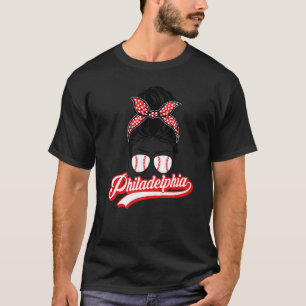 T-shirt Vintage Philly Baseball Leopard Messy Bun Philadel