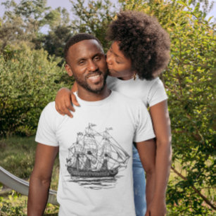T-shirt Vintage Pirates Galleon, croquis d'un navire à 74