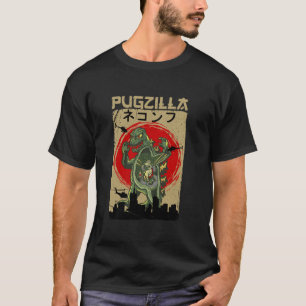 T-shirt Vintage Pugzilla Japonais coucher de soleil Style 