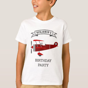 T-shirt Vintage Red Retro Avion fête d'anniversaire