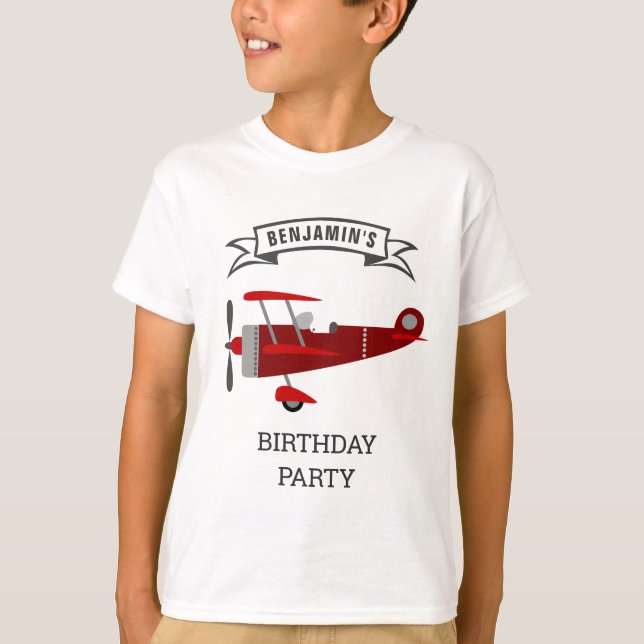 T-shirt Vintage Red Retro Avion fête d'anniversaire (Devant)