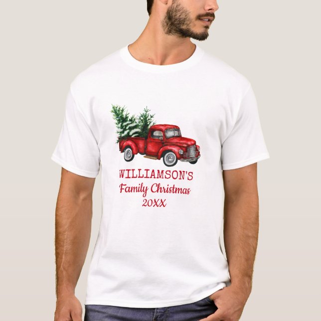 T-shirt Vintage Red Truck Famille Noël (Devant)