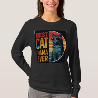 T-shirt Vintage Retro Best Cat Mama Ever Funny Cat Lover M