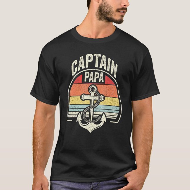 T-shirt Vintage Retro Captain Papa Bateau (Devant)