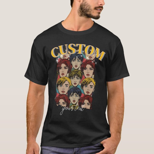 T-shirt Vintage Retro Character Collage Custom Text (Devant)