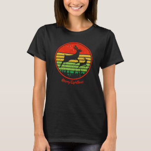 T-shirt Vintage Retro coucher de soleil Noël Deux rennes V