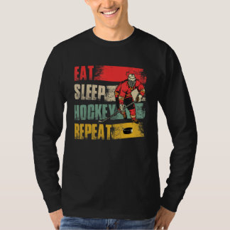 T-shirt Vintage Retro Eat Sleep Hockey Repeat  Player