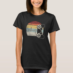 T-shirt Vintage Retro Gamer Heartbeat Jeux Vidéo Jeu E
