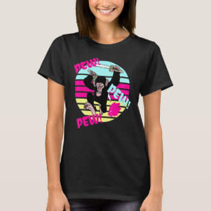 T-shirt Vintage Retro Gamer Singe Chimp Pew