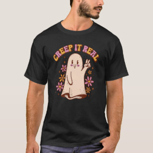 T-shirt Vintage Retro Halloween Creep it real Ghost Boy Fa