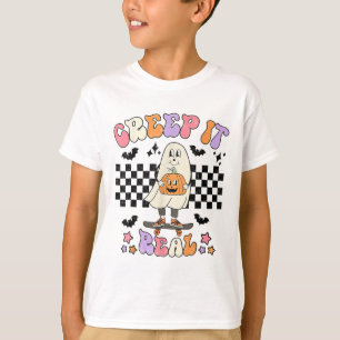 T-shirt Vintage Retro Halloween Creep It Real Ghost Boy Fa