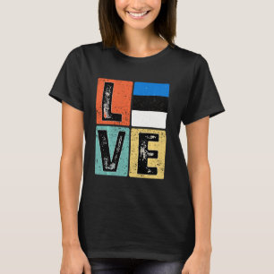T-shirt Vintage Retro I Love Estonie Drapeau Pour Estonian