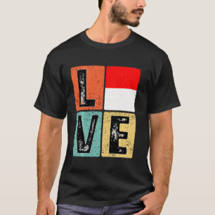 T-shirt Vintage Retro I Love Indonesia Drapeau Pour Indoné