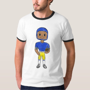 T-shirt vintage retro joueur de football bleu jaune simple