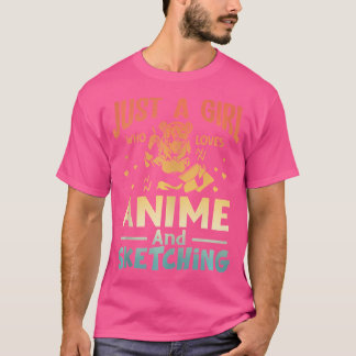 T-shirt Vintage Retro Juste Une Fille Qui Aime L'Anime Et