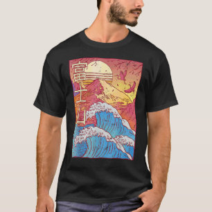 T-shirt Vintage Retro Mount Fuji Waves Vaporwave 90's Aest