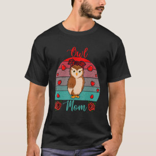 T-shirt Vintage Retro Owl Maman Valentine Floral Bird Bow