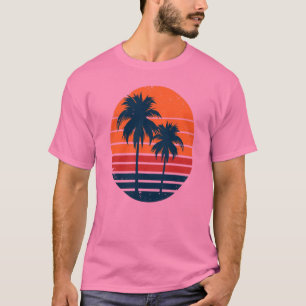 T-Shirt Vintage Rétro Palmier Coucher de Soleil Et