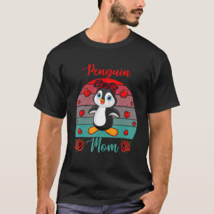 T-shirt Vintage Retro Penguin Maman Valentine Floral Bird