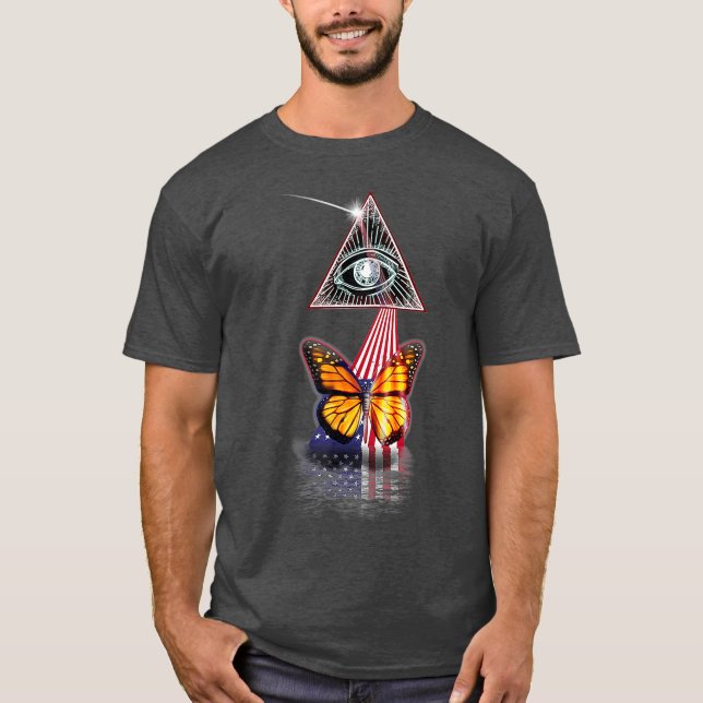 T-shirt Vintage Retro Prism US Drapeau Papillon (Devant)